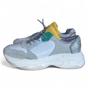 Bronx Baisley Low Top Sneakers White, Yellow , Silver Leather Women EU 40/ US 9